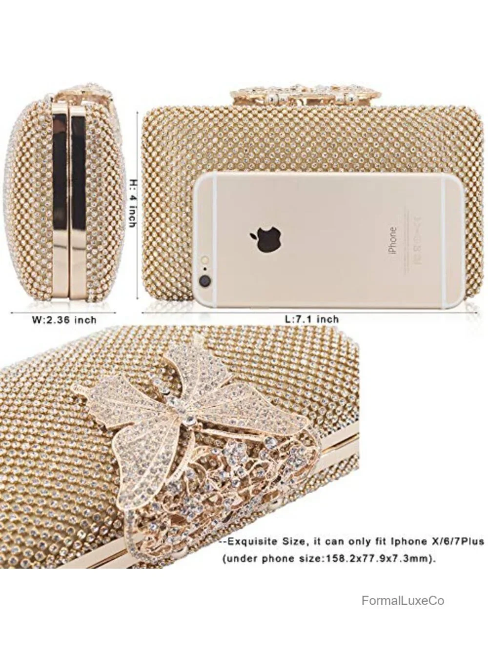 Rhinestone Crystal Butterfly Clasp Clutch Evening Handbag Formal Party Purse